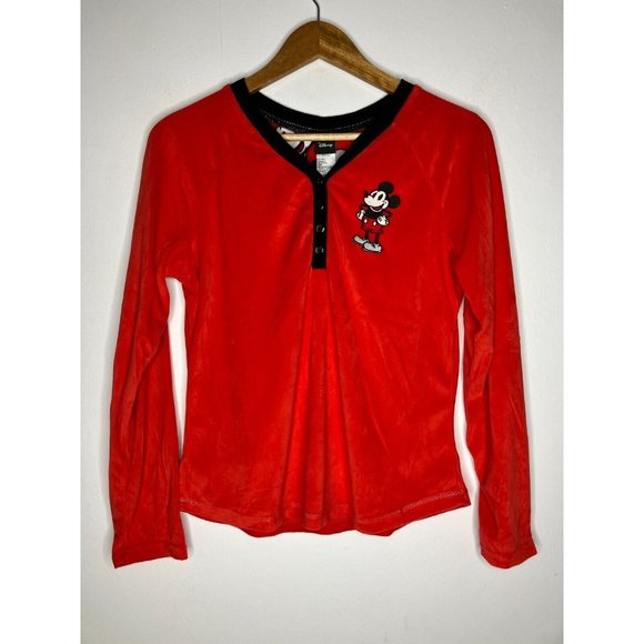 Disney Mickey Mouse Women's Size Small Red Long Sleeve Soft Pajama Top